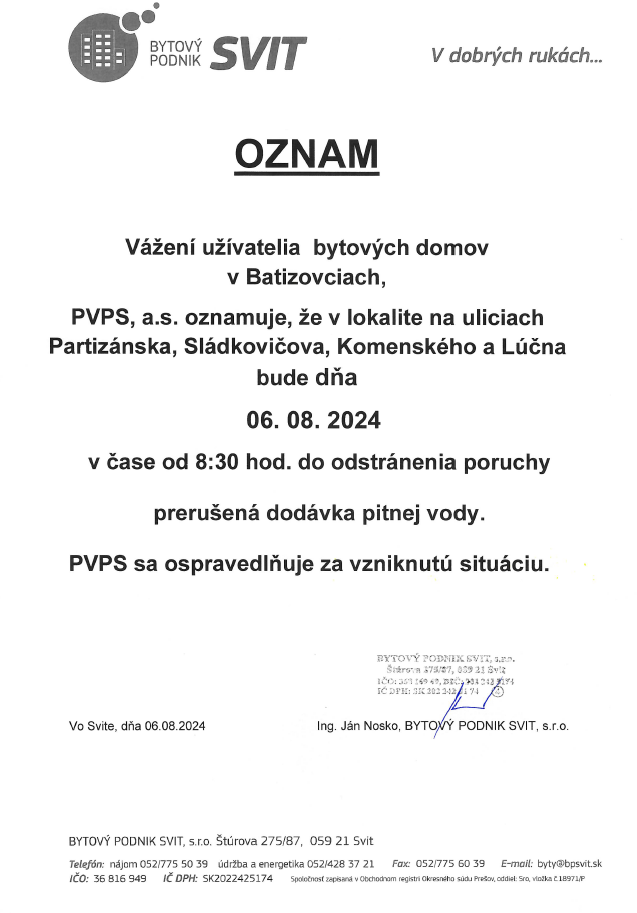 Oznam voda 240806