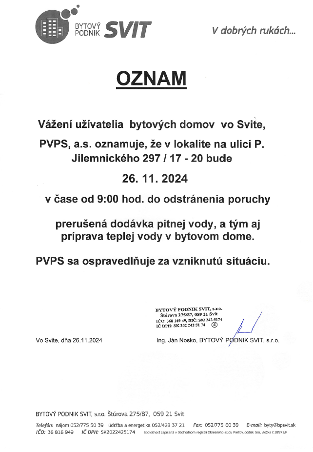 Oznam voda 241126 PVPS